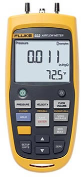 AIRFLOW METER-MICROMANOMETER/Min-max-average-hold functions, backlit display, colored hoses.